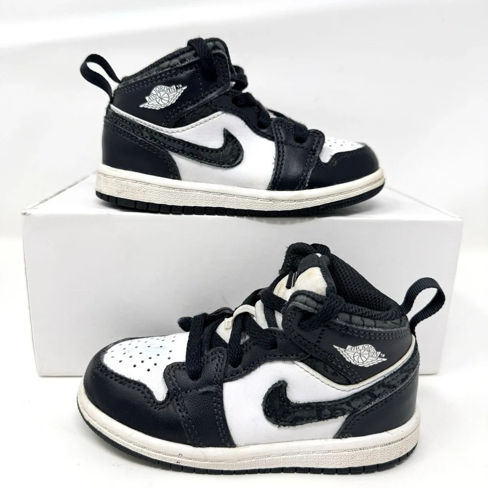 Nike Air Jordan 1 Mid Panda Elephant Toddler Shoes 8C Black White FB9912-001